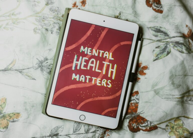 a tablet with the words mental health matters on it